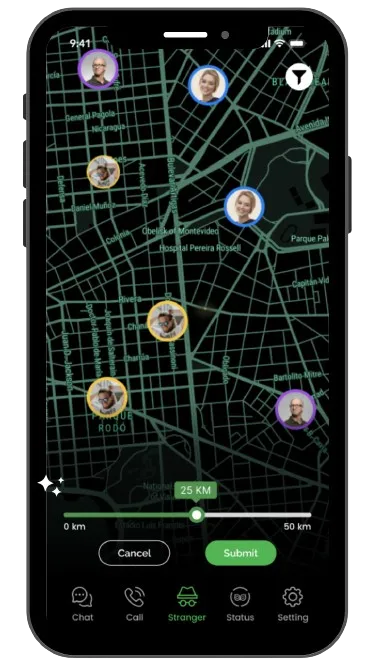 Users can find and chat with people just by changing the distance radius.